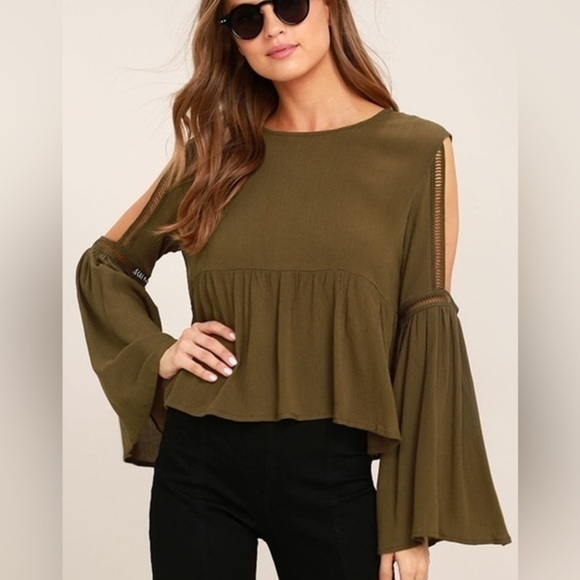Lulu’s Join The Festivities Olive Green Embroidered Long Sleeve Top Size Small - Picture 1 of 16